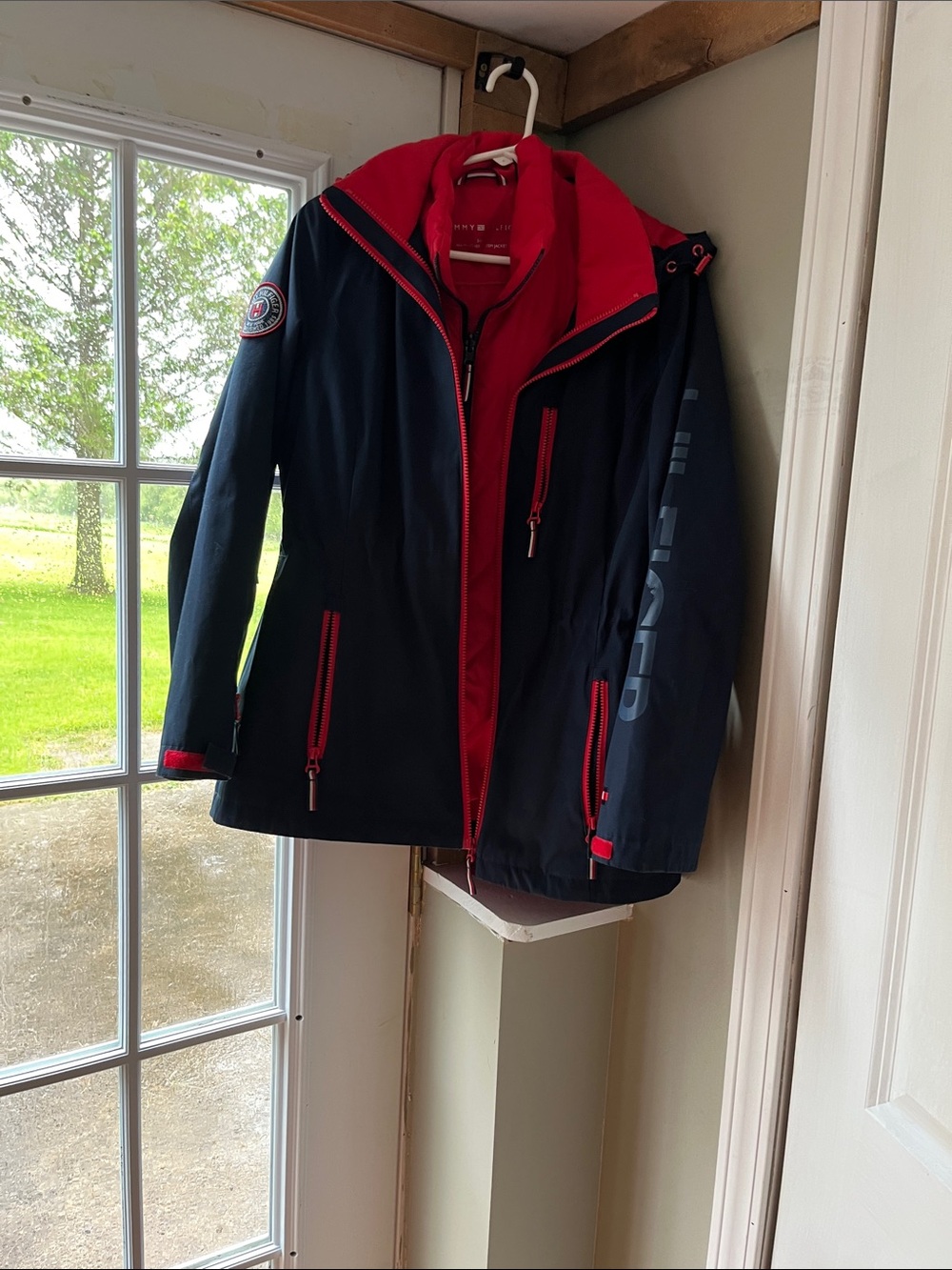 Women's Navy and Red Hooded Jacket